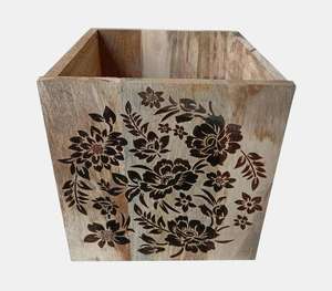 Jardinière à motif de feuilles en bois de manguier gravé au laser personnalisé de qualité supérieure pour la maison et le jardin Pot de fleur à bas quantité minimale de commande Fabricant de gros - Product Image 5