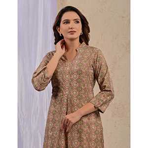 Peach Printed Straight <b>Kurti</b> Reyon Fabric Indian and Pakistani Style Wedding Party and Ethnic Wear Low Price-<b>Chikankari</b> - Product Image 1
