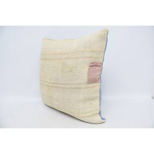 Oreiller Patchwork Kantha en laine à rayures subtiles 28x28 pouces Beige Vintage tissé coussin décoratif pour voiture de vie literie portable - Product Image 4