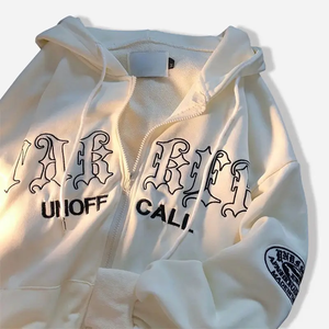 Custom Oversized Heavyweight Acid Wash <b>Vintage</b> Cotton Puff Print Essentials Embroidery <b>Zip</b> <b>up</b> <b>Hoodies</b> Manufacturer - Product Image 5