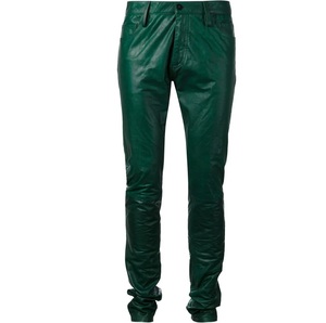 Pantalones de cuero PU ajustados de alta calidad OEM color verde sólido pantalones de hombre pantalones de cuero ajustados pantalones de lápiz para hombre - Product Image 1
