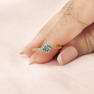 Anillo de Compromiso Vintage para Mujer, Chapado en Oro Rosa, Plata de Ley, Topacio Azul Natural, Gema India, Certificado por Terceros - Product Image 6