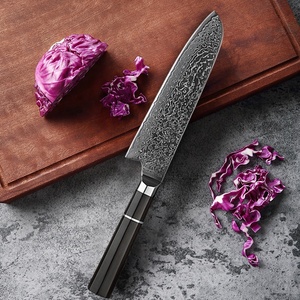 Venta al por mayor pedidos a granel personalizados OEM ODM servicio Damasco mango de madera negra cuchillo de chef de cocina profesional hoja afilada fija - Product Image 3