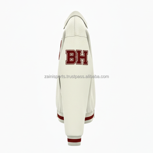 Veste universitaire en mélange de laine de qualité supérieure 420 GSM blanc rouge côtes poignets en tricot personnalisé Chenille broderie Logo femmes veste universitaire - Product Image 3