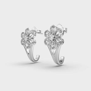 <b>Solid</b> 925 Sterling <b>Silver</b> Pear Cut Floral Diamond Stud <b>Earrings</b>-IGI Certified Rhodium Luxury Designer Jewelry for Wedding Gift - Product Image 2