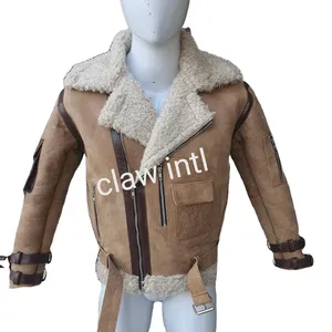 Men's Coat B3 shearling Leather jacket Bomber Fur pilot aviator warm Polar Coat