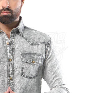 เสื้อเชิ้ตยีนส์ผู้ชาย แขนยาว ผ้าฝ้าย 100% สไตล์ลำลอง ราคาถูก ขายดี - Product Image 5