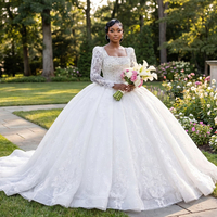 Robe de mariée Jancember CM37 vintage à col carré, ornée de cristaux et de manches bouffantes, style Empire