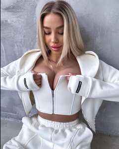 Fleece 100% Cotton Tracksuit Set Hoodie <b>Corset</b> Crop Top & Joggers Casual Solid Warm Loungewear - Product Image 3