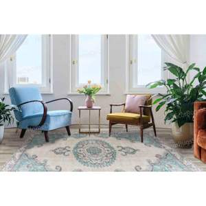 Tapis imprimé : Tapis bleu et gris, tapis de style turc, tapis fin non tissé - Product Image 3