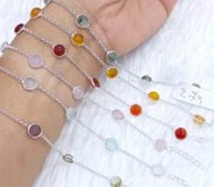 Top Quality Multi Chalcedony 2-5mm Round Gemstone Bezel Set 925 Sterling <b>Silver</b> <b>Rosary</b> Chain Handmade Jewelry For Wedding Wear - Product Image 1