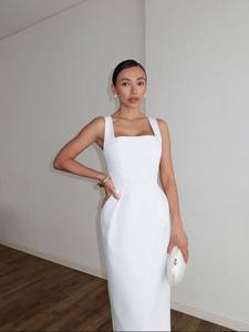 Vestido Midi de Verano para Mujer, Sin Mangas, Cuello Cuadrado, Ajustado, de Algodón y Lino, Color Sólido, Cintura Natural, Transpirable, Elegante, Formal, para Oficina o Fiesta - Product Image 2