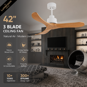 Ventilateur de plafond en bois massif de 42 pouces sans lumière avec télécommande, ventilateur de plafond moderne à 3 pales en bois pour chambre à coucher, salon - Product Image 1
