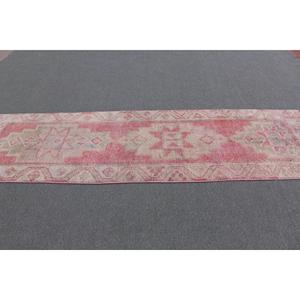 Vintage Rug, 2.8x10.6 ft Turkish Rug, <b>Red</b> White Ikat <b>Wool</b> Rug - Product Image 3
