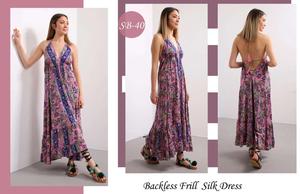 Women's Boho Brick Pattern Cross Back <b>Silk</b> <b>Maxi</b> <b>Dress</b> Flowy Summer Outfit for Beach Days, Vacations & Casual Chic - Product Image 6