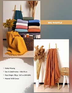 ผ้าคลุมเตียง DAFNI BIG PAZAR ผ้าฝ้าย 100% ระบายอากาศได้ดี ทอแบบแจ็คการ์ด ย้อมสีพื้น แต่งพู่หนังกลับ ขนาด 200x230 ซม. ผ้าปิเก้สำหรับฤดูร้อน น้ำหนัก 300 กรัม/ตร.ม. - Product Image 6