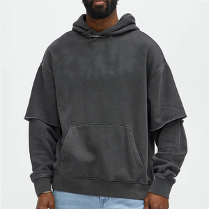 Sudadera Extra Grande Vintage Lavada a la Piedra, Mangas de Doble Capa, Hombros Caídos, Ropa Urbana para Hombre - Product Image 3