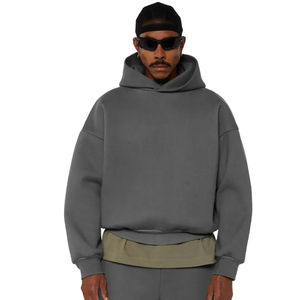 Pull-over personnalisé lourd pour hommes, sweat-shirt surdimensionné en coton essentiel, capuche courte, impression numérique, poche, hiver - Product Image 4