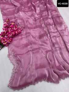 Último Modelo de Sari Jimmi Choo para Mujer con Bordado Hend Work, Sari de Seda Kachivaram, Sari de Algodón y Seda Cruda Hecho a Mano con Blusa - Product Image 6