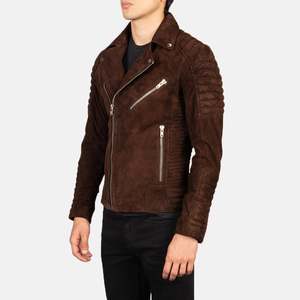 Armand Vintage Biker <b>Jacket</b> Mocha <b>Suede</b> High Winter Stand Hood Woven Spandex Cotton Breathable Sheep Letter Casual Spring Winter - Product Image 2