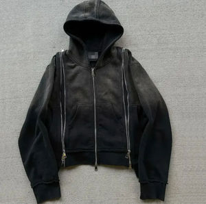 Fabricant de pantalons de survêtement évasés en coton 100% personnalisés et sweat à capuche surdimensionné Distressed Vintage Sun Faded Zip up Acid Wash Hoodie Men - Product Image 6