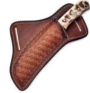 Cuchillo táctico hecho a mano de acero de Damasco con mango de palisandro y hueso Funda de cuero de hoja fija de 8 pulgadas y agujero de cordón - Product Image 5