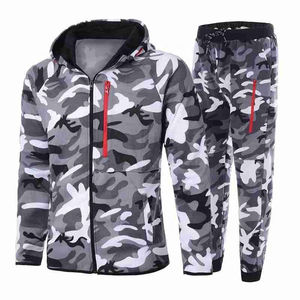 Ensemble de survêtement deux pièces pour homme, jogging, sport, mode, polyester, coton, streetwear, uni, fermeture éclair, hiver, personnalisable - Product Image 1