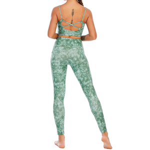 Comfortable Solid Front Women's Yoga Set 2-Piece Leggings <b>Bra</b> Activewear Spandex/Polyester Elastic Waist Customized Design OEM - Product Image 3