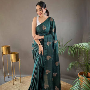 Saree traditionnel en soie élégant avec chemisier à broderie Zari vêtements de fête de mariage indien pakistanais pour femmes - Product Image 1