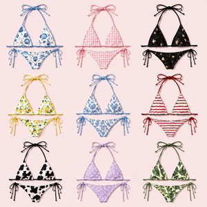 Stylish Women Flower Print <b>Bikini</b> <b>Set</b> <b>Sexy</b> Tie Side Triangle Swimwear Soft Stretch Summer Resort Beachwear - Product Image 1