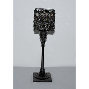 Lot de 3 bougeoirs en cristal carré classique en argent avec finition perlée pour présentoirs de chandeliers intérieurs et extérieurs élégants - Product Image 4