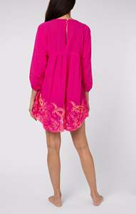 Handmade Designer Summer <b>Dress</b> Boho Print Three Quarter <b>Sleeves</b> Mini Length Button Decoration Woven Natural Sustainable Washable - Product Image 4