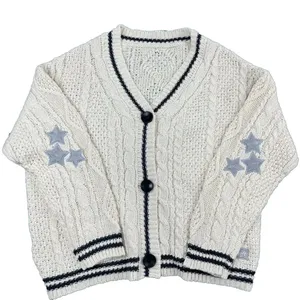 Produttore di maglioni Cardigan a manica lunga a maglia maglioni ampi Cardigan ricamati a forma di stelle con Logo personalizzato