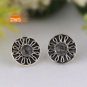 Boucles d'oreilles clous en argent sterling oxydé avec pierre précieuse naturelle Tanzanite, motif floral, fabricant de bijoux personnalisés - Product Image 3