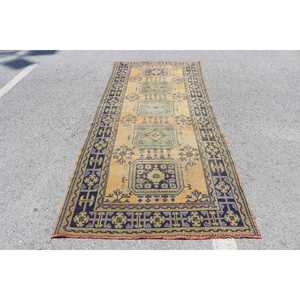 Tapis turc vintage, tapis de 4,3 x 10,5 pieds, tapis abstrait orange et vert - Product Image 1