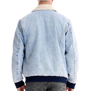 Servicio OEM elegante chaqueta vaquera azul para hombre con cremallera de piel puño elástico algodón hecho Streetwear chaqueta vaquera para hombre abrigo - Product Image 3