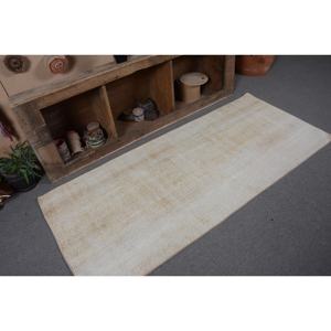 Alfombra turca Vintage moderna, diseño de retales Beige de 3x6 pies, respaldo de látex de viscosa y lana hecho a mano para uso en dormitorio para adolescentes - Product Image 5