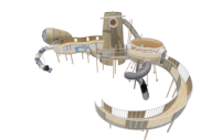 Aire de jeux extérieure pour enfants certifiée CE avec filet d'escalade, toboggan SDPE, toboggan spiralé et équipements de parc à thème