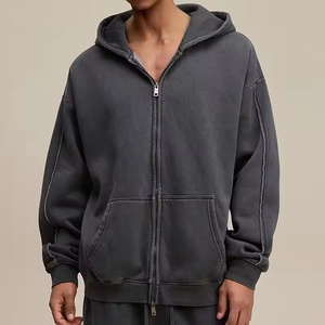 Sweatshirts à capuche pour hommes Vente en gros Logo personnalisé Pull épais vierge Sweat à capuche vintage zippé délavé à l'acide - Product Image 2