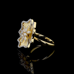 แหวนเพชรเพาะเลี้ยงลายดอกไม้ในทองคำสีเหลือง |   แหวนเพชรดอกไม้สุดหรูสำหรับงานปาร์ตี้ งานแต่งงาน และของขวัญ - Product Image 1