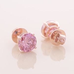 IGI Certified Lab Grown Pink Diamond Solitaire Stud <b>Earrings</b> 14K <b>Gold</b> Classic Geometric Round Cut Wedding - Product Image 4