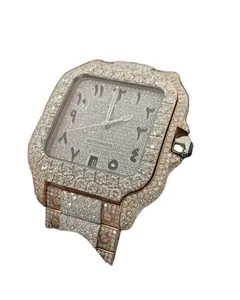 VSS Moissanite Automatic Luxury white Square Hip Hop Bust Down Stainless Steel Watch