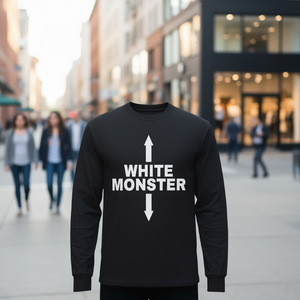 Camiseta Blanca de Manga Larga Monster con Flechas Arriba y Abajo, Producto Promocional - Product Image 3