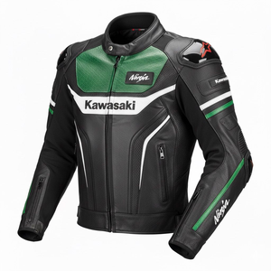 Chaqueta de Motociclismo Rawasaki Ninja Hecha a Medida, de Cuero Vacuno/Canguro Perforado, con Joroba y Protecciones CE - Product Image 1