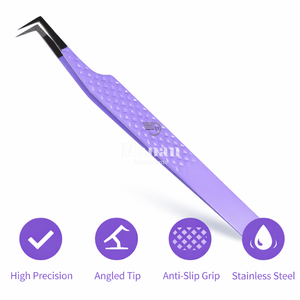 Pince à cils légère violette à pointe en L, outil d'extension de cils, manche antidérapant, outil pour volume de cils - Product Image 3