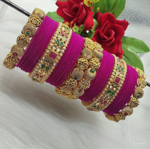 Traditional Brass Gold Plated Ethnic Flower Design Imitation Pearl Bangles <b>for</b> Women and <b>Girls</b> Wedding - Product Image 1