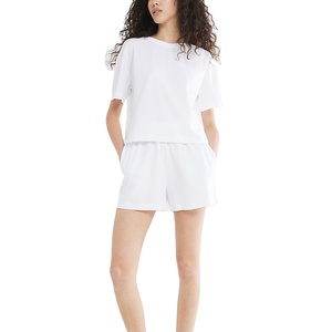 Conjunto de pantalones cortos de 2 piezas de algodón 100% 240gsm de verano para mujer al por mayor con logotipo frontal cintura elástica ropa informal de secado rápido - Product Image 3