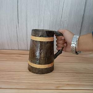 Jarra de cerveza de madera artesanal de primera calidad con mango cómodo y detalles de cuerda para fiestas y uso doméstico - Product Image 3