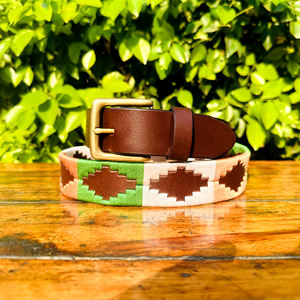 Cinturón de cuero genuino Polo juvenil vintage de alta calidad con hebilla de latón macizo azafrán verde-Accesorio de calidad pesada - Product Image 1