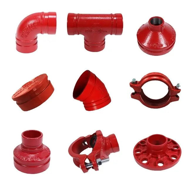 FM UL Fire Fighting DI Grooved Pipe Fittings Ductile Cast Iron Coupling Mechanical Tee Flange Rigid Couplings Flexible Couplings